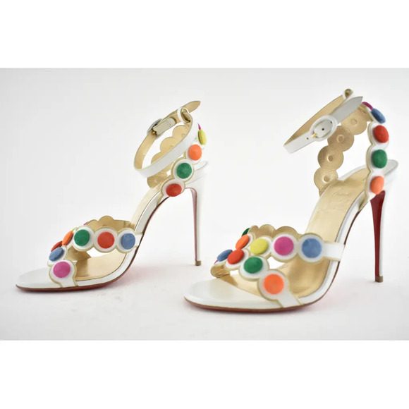 Christian Louboutin Smartissima 100 White Multi Ankle Strap Sandal Heel Pump 35 - Picture 9 of 11